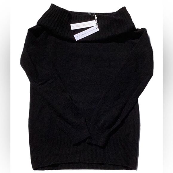 TRINA TURK NWT WOOL BLEND KNIT LIGHT WEIGHT SWEATER BLACK OFF THE SHOULDER SMALL - Picture 5 of 9